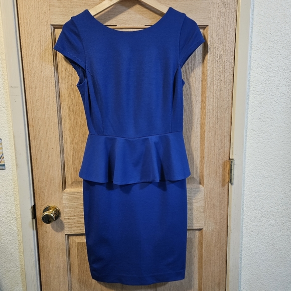 Size 6 Banana Republic BLUE Ponte Peplum Dress - Picture 1 of 6